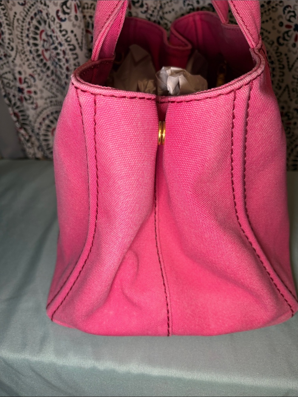 Prada Canapa Peonia Canvas Tote - Medium Handbag Pink BN2642 - Picture 9 of 16
